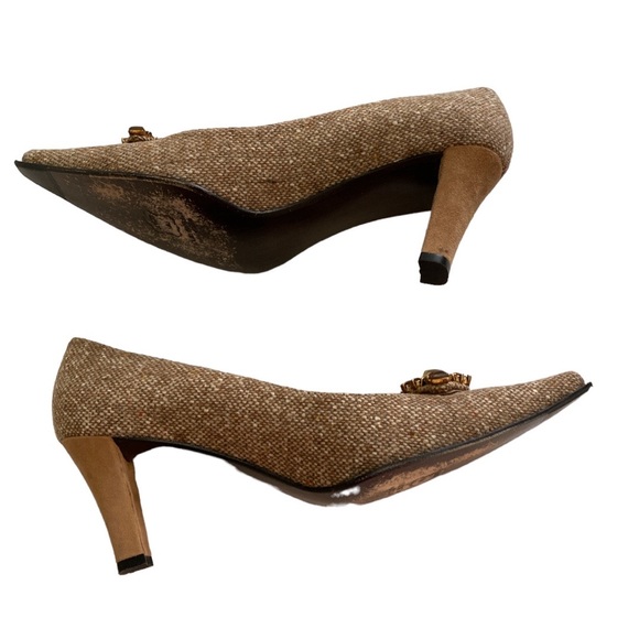 Stuart Weizmann Vintage Malta Camel Nubby Tweed Heels - 8.5 N - Picture 8 of 12